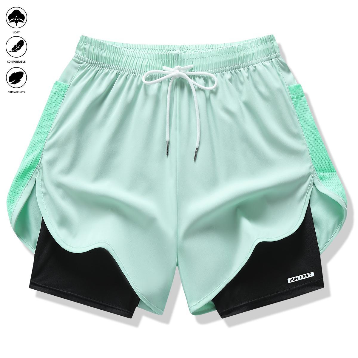 Pack of 3 Women’s casual athletic pants, Faux two-piece design, Solid color with inner lining, elastic drawstring waistband, suitable for outdoor fitness, running, sports, and casual wear, women’s shorts