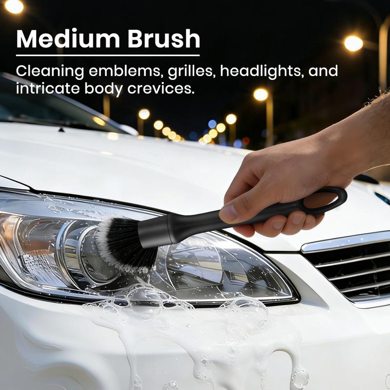 4 PCS Car Detailing Brush Set for Interior & Exterior Cleaning Boars Bristle Brushes for Dusting Air Vents Wheels Leather Upholstery