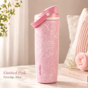 Owala FreeSip Sway Pink Coastal Bohemian 30oz Water Bottle | Leakproof Insulated Stainless Steel Bottle | Cute Pink Hydration Cup for Travel Gym School