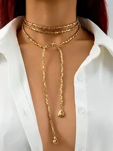 Long-style layered unique-shaped pendant necklaces, 142 cm in length. Multi-functional layered design, elegant fringed chain, Double chain, sexy and fashionable jewelry, Exquisite chain jewelry
