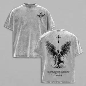 Men's Oversized Ribbed T-Shirt, 'Fear No Evil' Graphic, Relaxed Fit in Washed 230gsm Heavyweight Soft Cotton Fabric