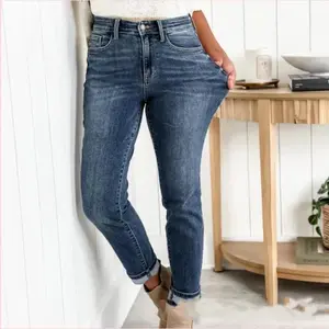 2025 Comfort and Casual New High Elastic Tight Jeans Pants Blue Women Clothing