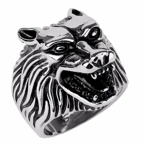 Lanyjewelry Men's 316 Stainless Steel Wolf Head Casting Ring - Male Fashion Accessory, Animal Motif, Bold, Tarnish-Free Casual Ring