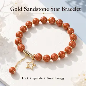 Natural crystal bracelet for women, niche design, gold sandstone lucky star pendant, Valentine's Day gift.