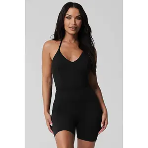 Black Halter Scrunch Biker Jumpsuit