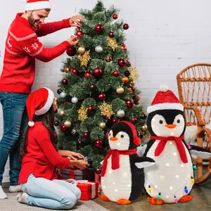 Lighted Penguin Family Pop-Up Yard Decor — 2-Piece Plush Holiday Penguins with 150 Multicolor LEDs, Collapsible Outdoor Christmas Display for Lawn, Porch & Garden