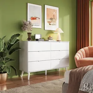 WLIVE 6 Drawer Dresser for Bedroom, 47.24'' Wide Wooden Dresser, Storage Organizer with Sturdy Metal Handle, TV Stand for 55 inch TV, Chest of Drawers for Living Room, Hallway, Closet