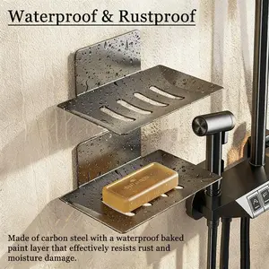 2 Pack Wall Mount Soap Tray for Shower, Adhesive Carbon Steel Soap Dish, Organizer for Soap, Phone, Perfume, Toiletries, Gun