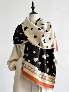 Women's Elegant Fall Winter Scarf, Thick Woven Fabric, Fitted Design, Heart Print Pattern, Perfect Gift for Women