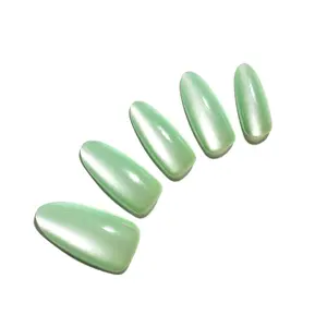 Icy Matcha – Medium Almond Mint Green Pearl Press On Nails