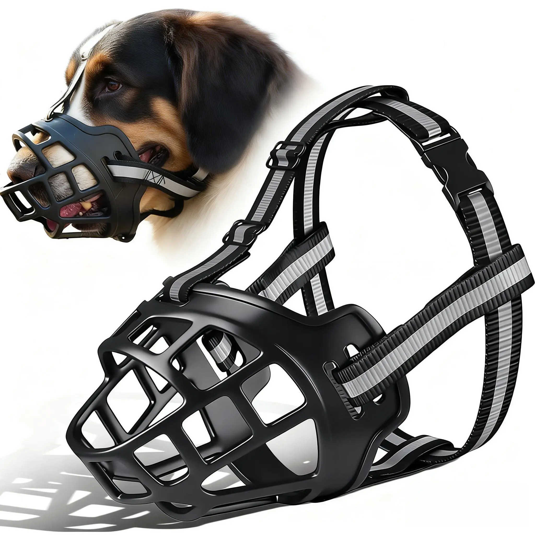 Baskerville Muzzle - Patented Humane Design, Breathable, Dog can Pant and Drink, Adjustable, Padded, Dog Training Muzzle for Small Dogs, Prevents Biting,Suitable for all dogs