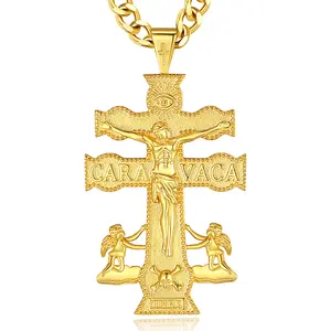 Sacred Caravaca Crucifix Necklace 925 Sterling Silver & Golden Cross Pendant for Men & Women, Symbol of Faith & Protection, Religious Gift