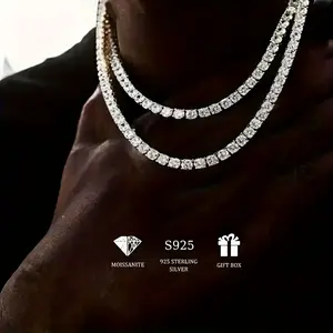 1pc S925 Sterling Silver With 9.8 Carat Moissanite Hip Hop Cuban Necklace, Men's And Women's Street Necklace, Moissanite Gem Necklace, High-end Dating Social Premium Properties, |   Birthday |   Wedding |   Anniversary |   Appointment