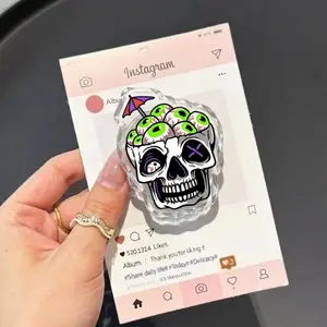 Skull Eyeball Cocktail MagSafe Phone Grip, Neon Green Eyes Skull Griptok, Creepy Kawaii Horror Phone Stand, Edgy Aesthetic Accessory Gift