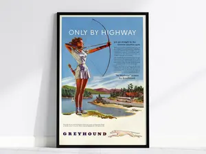 Vintage Greyhound Poster | 1940s Bus Travel Art | Framed or Unframed