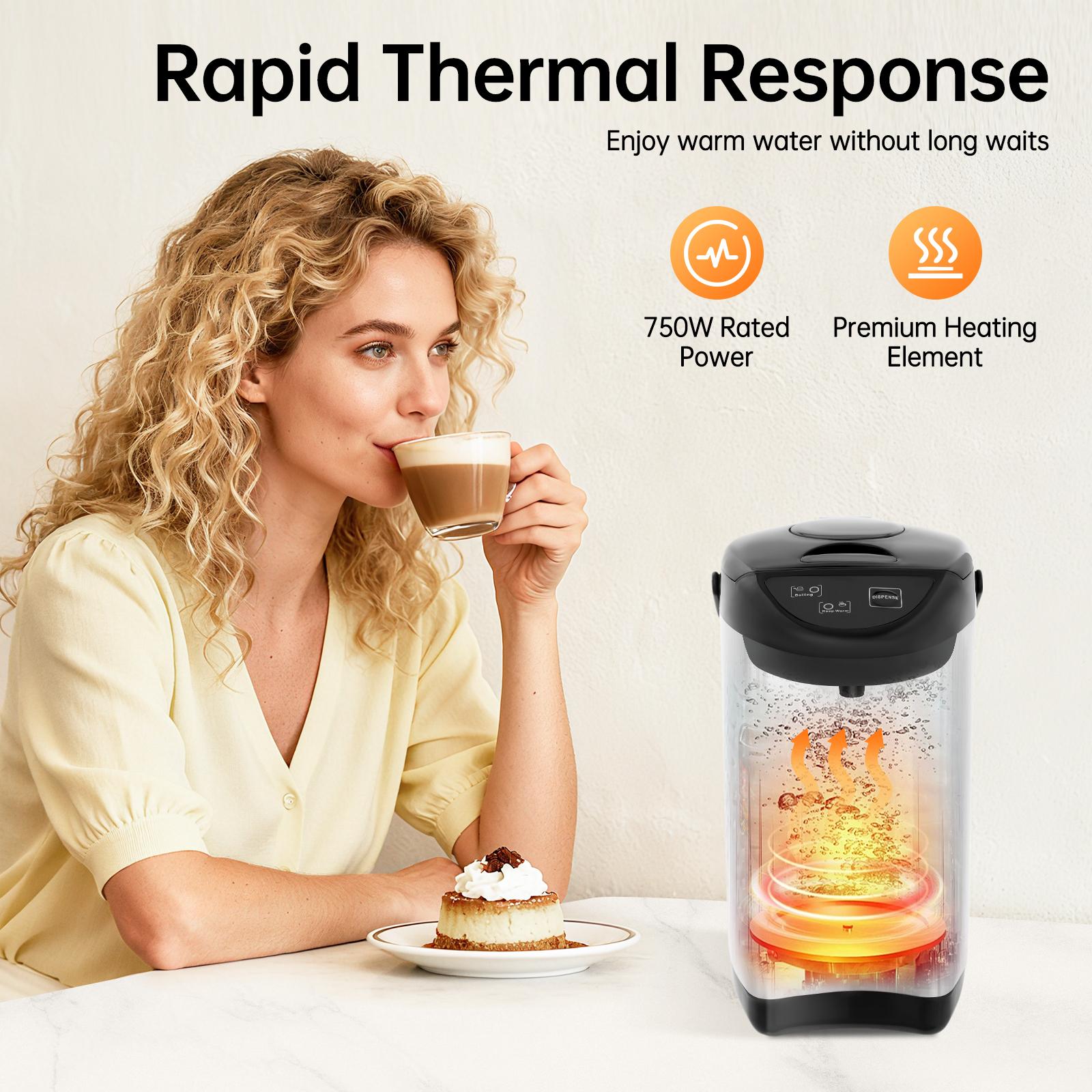 4L Hot Water Boiler 750W 3 Dispensing Modes Touch Push Air Pressure 304 Stainless Steel Insulated for Home Office Coffee Tea Kitchen