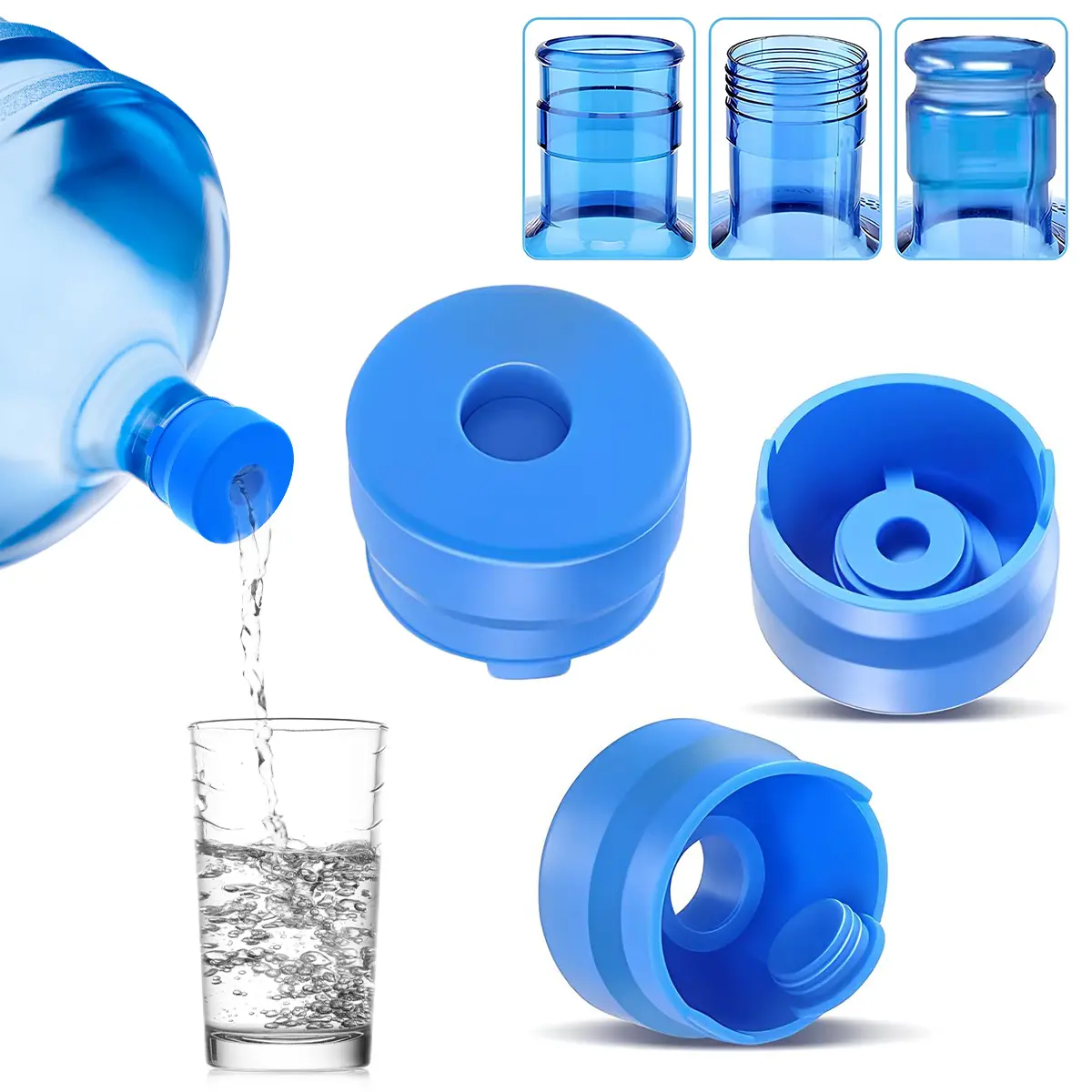 3 and 5 Gallon Water Jug Cap, Silicone Reusable Replacement Cap, Non Spill Bottle Caps for 55mm Bottle Water Dispenser Caps - Pack of 3, Drinkware Accessories for Home Office Dormitory