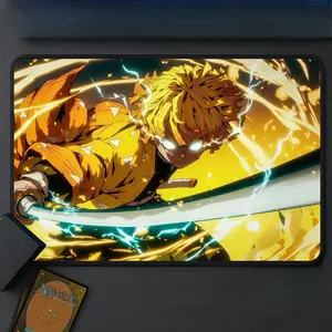 Demon Slayer Desk Mat - MTG Playmat - Agatsuma Zenitsu Mouse Pad - KNY Anime Cool Gaming Deskmat Mousepad for PC Setup, Office Desk Decor, and Room Accessories