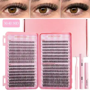 Individual False Eyelashes Kit 30 40 50D Mixed Length Styles Natural Look Eyelash Extensions with Tools Self Grafting Curl Eye Makeup Tool 640 Pieces
