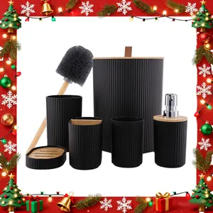 Bathroom Accessory Set, 7 Counts/set Including Toilet Brush, Toilet Brush Holder, Soap Dispenser, Toothbrush Holder, Toothbrush Cup, Soap Dish, Trash Can, Bathroom Essentials Accessories for Home Dormitory Hotel, Bathroom Organizer