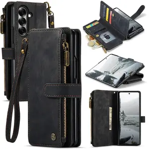 RFID Blocking Wallet Case for Galaxy Z Fold 7, 6, 5, 4, 3, PU Leather Flip Cover, Credit Card Slots for Men and Women