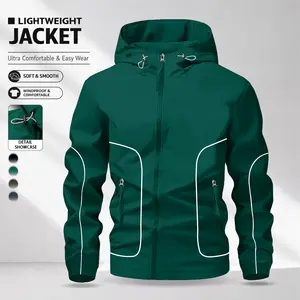 Men’s Autumn/Winter Reflective Strip Hooded Softshell Jacket — Lightweight Outdoor Casual Sports Jacket with Multiple Pockets
