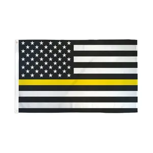 3x5ft Thin Yellow Line USA Flag Banner, Polyester Fabric, Dye Sublimation Print, Header Tape, Home & Festive Party Supply Backdrop