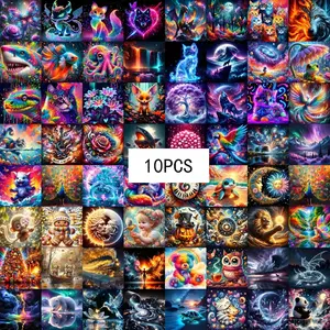 10pcs/20pcs/30pcs Diamond Painting Kits Cartoon Animals Fantasy Scenery Figures Patterns 20x20cm Full Drill Art Set Diy Kits for Home Wall Decor Beginners Gift  Random style