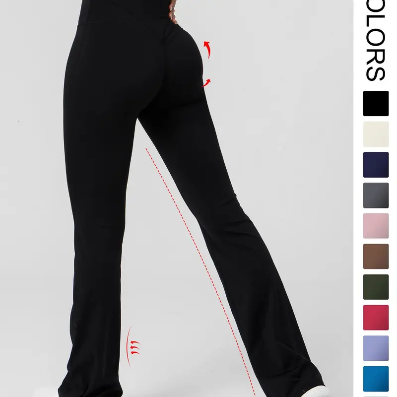 Women's Basic Plain High Waist Slim Flare Leg Yoga Pants, Flared Yoga Bottoms, Solid Bell Bottom Sports Trousers for Workout Gym Fitness, Women's Joggers, Yoga Wear, Workout Clothes Women