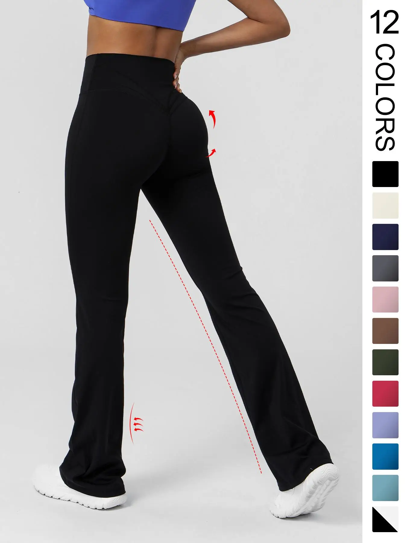 Women's Basic Plain High Waist Slim Flare Leg Yoga Pants, Solid Bell Bottom Sports Trousers for Workout Gym Fitness, Women's Joggers