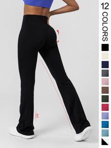 women's basic plain high waist slim flare leg yoga pants, solid bell bottom sports trousers for workout gym fitness, women's joggers