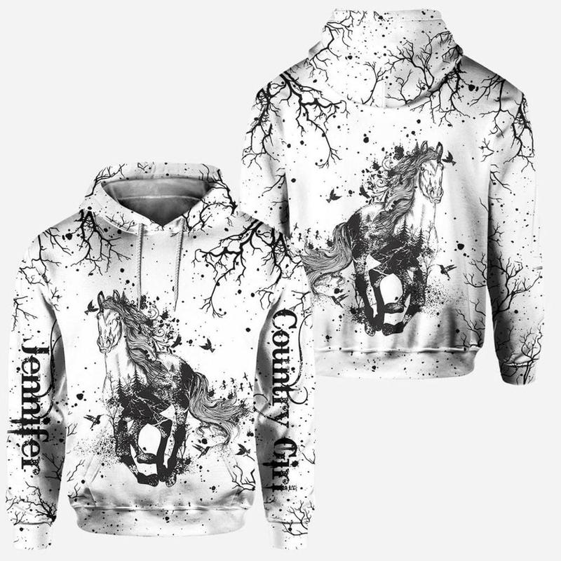 Beautiful Horse Black White - Personalized Horse Hoodie and Leggings