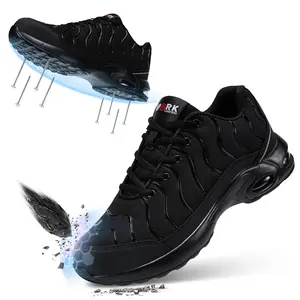 Air Cushion Safety Shoes for Men, Lightweight Breathable Steel Toe Work Sneakers, Non Slip Puncture Proof Comfortable Indestructible Industrial Work Shoes, Shock Absorption Slip Resistant Tennis Shoes for Construction Warehouse Standing All Day
