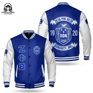 Ireishprint Zeta Phi Beta Varsity Jacket, Z Phi B Ribbon Gradient Blue Symbol 1920 Zeta Phi Beta Sorority Jacket