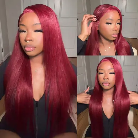 FORGIRL FOREVER 99j Burgundy Straight Wig 13x6 Pre-Cut Lace Frontal  Human Hair Wigs Reddish Brown Wear Go Glueless Wig Beginner Friendly