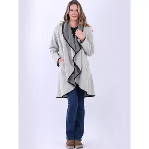 Blanket Stitch Waterfall Collar Wooly Coat
