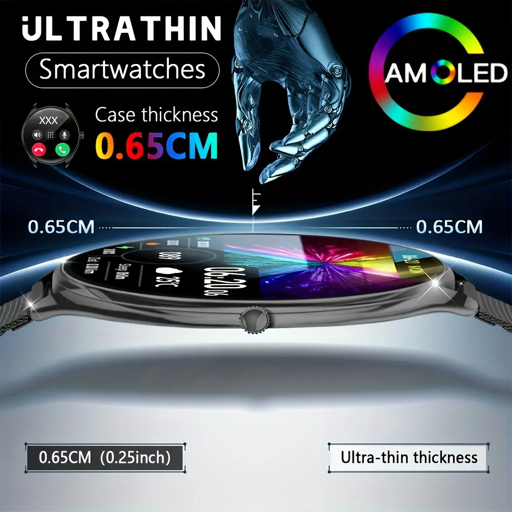 Ultra-Thin Health Multifunctional Smart Watch for Men and Women, 1.43 Inch Full Touchscreen, Sms, Calls, Multiple Sports Modes, Step Counter