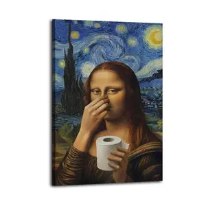 Vintage Mona Lisa Funny Humor Eclectic Poster for Bedroom Aesthetic Canvas Wall Art Living Room Posters Painting Picture Print Modern Family Decor Artist Bathroom Poster