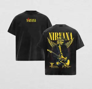 Kurt Cobain Legacy Tee – Vintage Washed Black Heavy Cotton Oversize Unisex Grunge Rock T-Shirt, Retro Y2K 90s Alternative Streetwear Top, Nirvana Music Merch for Fans, Classic Tour Collector Shirt