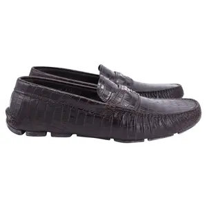 Pre-owned Prada Prada Crocodile Embossed Loafers in Brown Leather by Rebag
