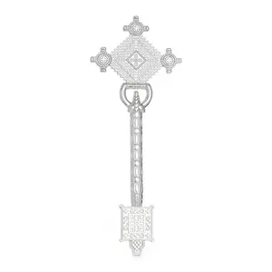 22cm Silver Plated Ethiopian Orthodox Handheld Blessing Cross with Jerusalem Engraving, Traditional Coptic Christian Prayer Cross, Carved Religious Processional Cross, Spiritual Church Supplies, Orthodox Home Decor, Religious Decorations, Baptism Gift