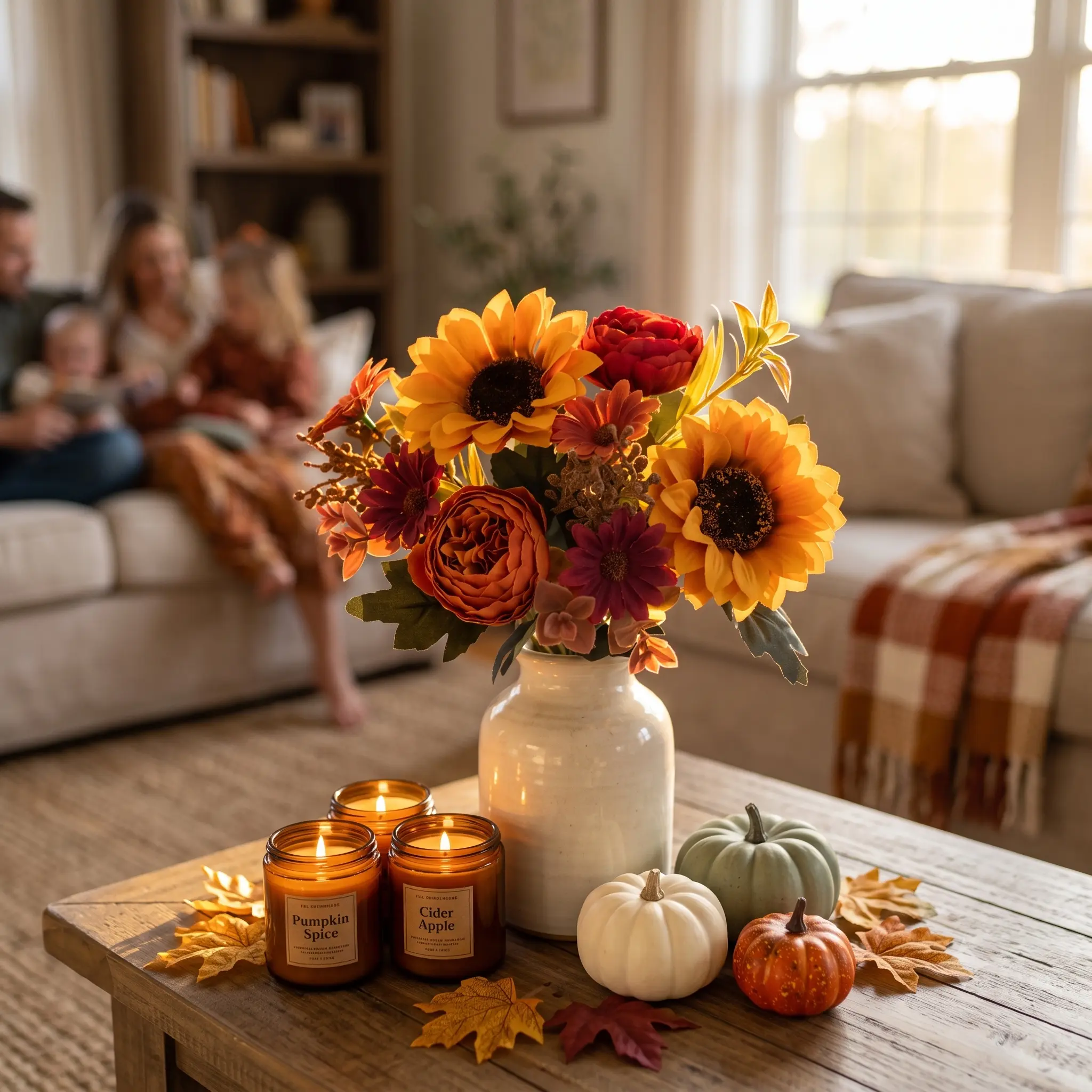 Fall Artificial Flowers 2 Pack, Sunflower Peony Bouquet with 12 Flower Heads, Autumn Floral Arrangement for Vase, Thanksgiving Home Decor & Farmhouse Style