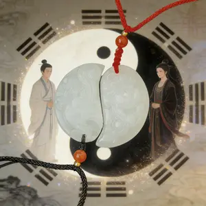 Natural White Jade Yin-Yang Dragon Phoenix Couple Pendant – Taoist Feng Shui Love Protection & Luck Boost Amulet