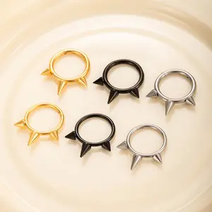 6 Pcs Spiked Clicker Hoop Earrings Set, 316L Stainless Steel Triple Spike Septum Rings, Gothic Punk Body Jewelry for Men Women