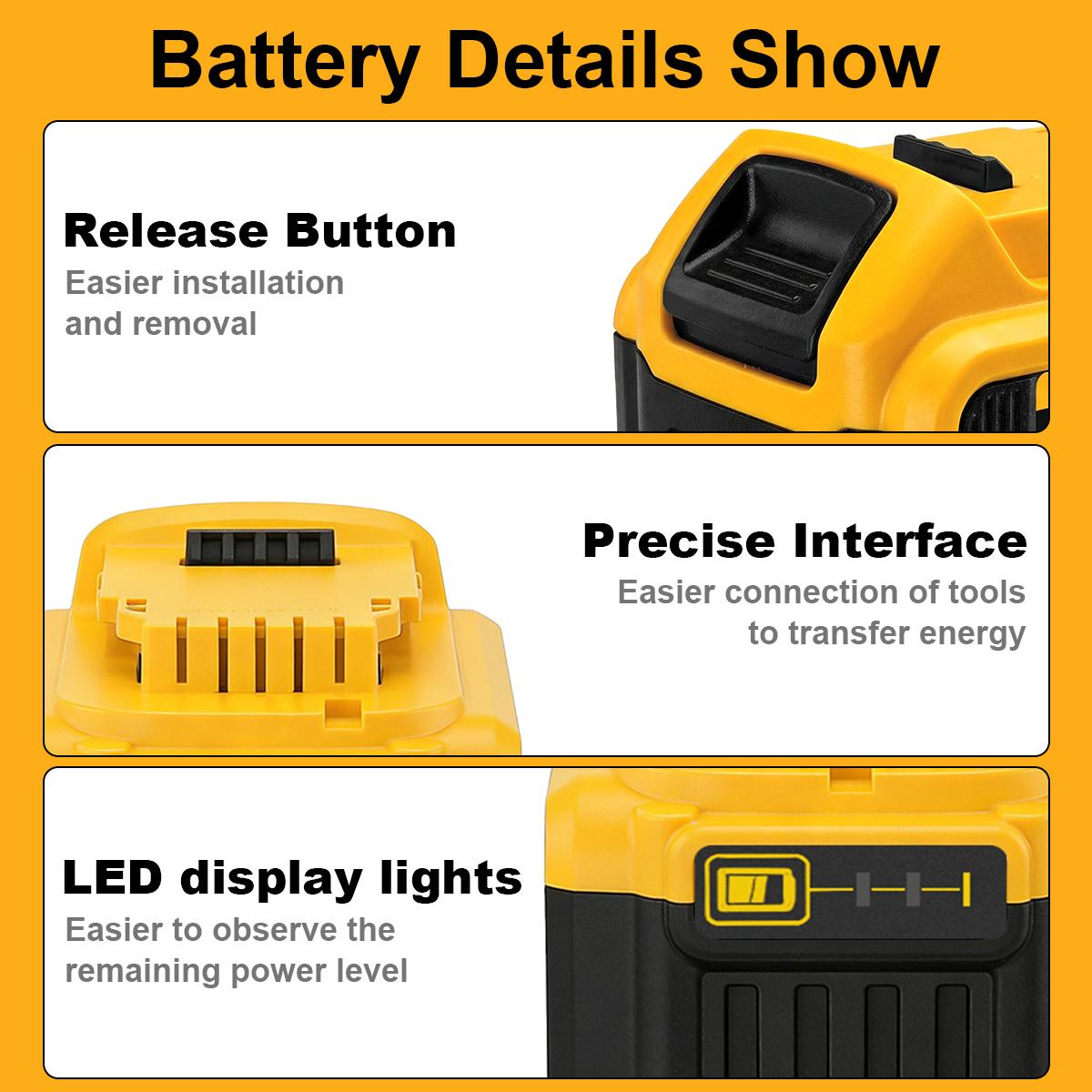6-Pack 8.0Ah MAX XR Lithium Battery Replacement for Dewalt 20V Battery Lithium-ion DCB200DCD/DCF/DCG/DCS/DCB204/DCB203/DCB182/DCB201/DCB200/DCB180/DCB181 Series dewalt batteries