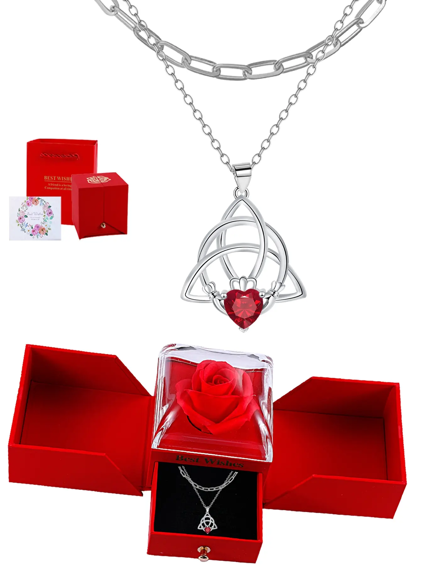 Celtic Knot Pendant Necklace, Irish Sacred Guardian Necklace, Pin Chain & Dual Layered Rose Gift Box, Daily Wear & Witchcraft Festival Gift, Exquisite Jewelry Gift