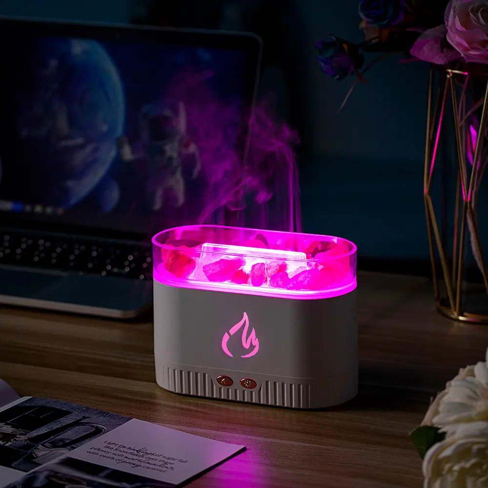 4 in 1 Multifunctional 8 Color Crystal Flame Diffuser, Electric Air Aromatherapy Humidifier, 200ML USB Oil Diffuser for Cozy Atmosphere, Usb Powered Humidifier, Humidifier Diffusers
