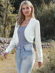 INSPIRE CHIC Long Sleeve Cropped Cardigan Sweaters for Women Open Front Bolero Shrug for Dresses White
