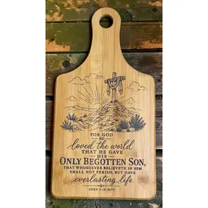 Christian Engraved Bamboo Cutting Board – Bible Verse Kitchen Décor | John 3:16, John 14:6 & Joshua 24:15