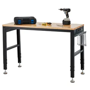New Upgraded Utility Tables Heavy Duty Adjustable Workbench 60"x20", 2000 lb Capacity Garage Work Table w/Power Outlet, 5 Height Settings 29.5"-38.4", Locking Wheels & Hooks for Workshop/Home